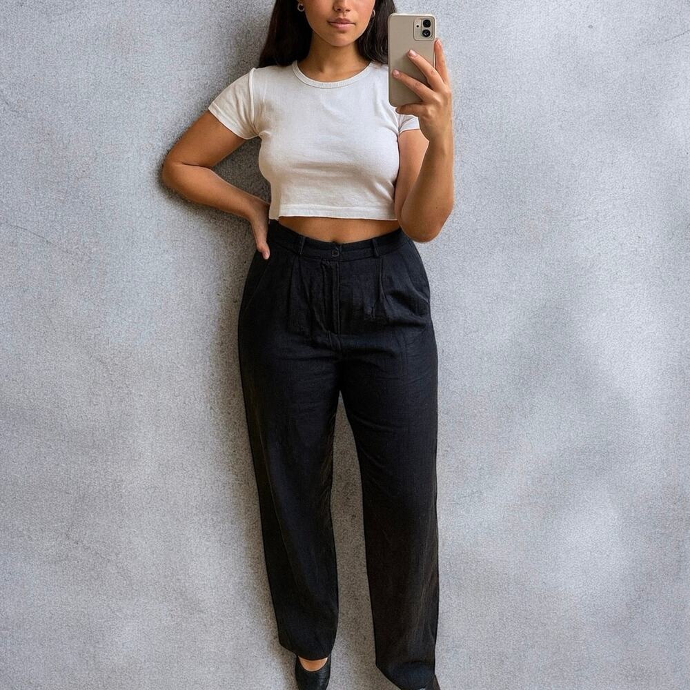 Vintage Y2K MaxMara Pure Linen High Waist Tapered Trousers Made in Italy Size 12